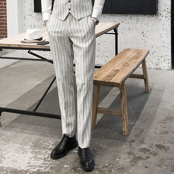 

2021 new classic striped men's office dress social work suit men streetwear casual pants plus size 29-38 g5rh, Black