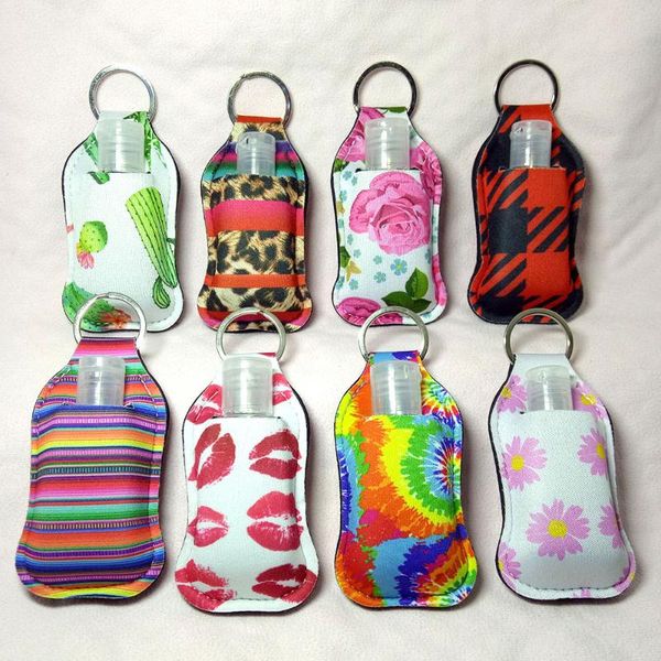 

keychains 1set hand sanitizer keychain holder travel bottle refillable containers 30ml flip cap reusable with keyring carrier bag pendant, Silver