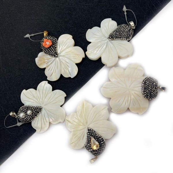 

charms natural freshwater shell pendant necklace flower jewelry mother pearl white diamond diy making bracelet accessories gift, Bronze;silver