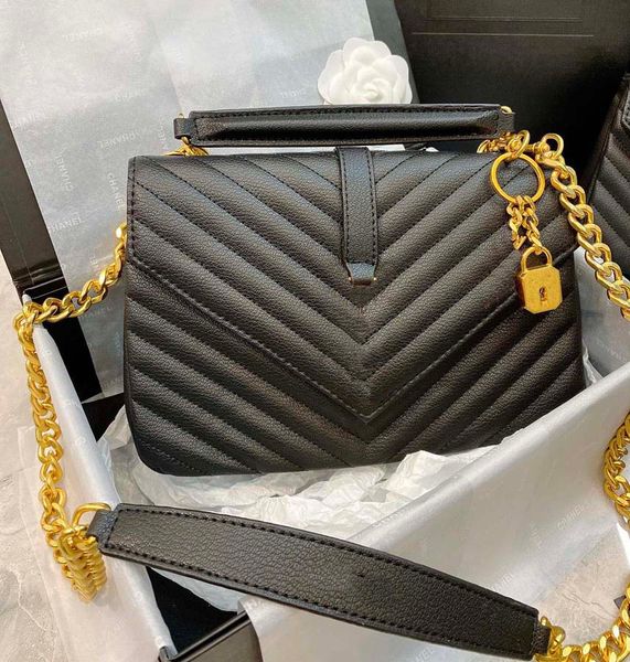 

Ladies black calfskin caviar classic Diamond quilted bag chains double flap medium Genuine Leather crossbody shoulder bags 0010