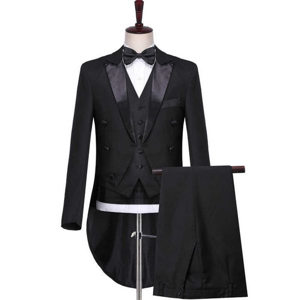 Schwarz Hochzeit Frack für Bräutigam Prom 3 Stück formale Mann Anzüge Set Jacke Weste mit Hosen neue männliche Mode Kleidung X0909