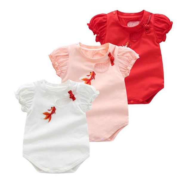 

jumpsuits 2021 summer baby girl short sleeve goldfish rompers infant boy cotton clothes, Blue