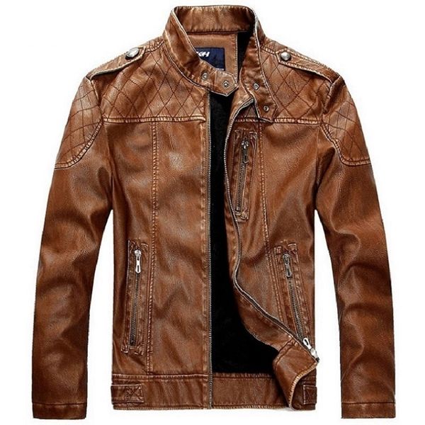 

kh new men british-style motorcycle men's jacket zip leather jackets rr4j, Black