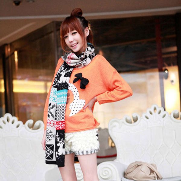 

autumn and winter new wool women's christmas deer national style scarf, Blue;black