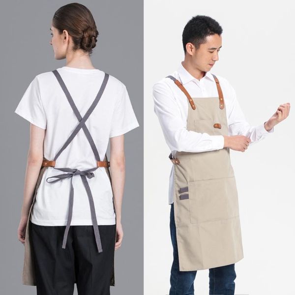 

aprons fashion men lady apron home kitchen chef restaurant cooking baking dress simple with pockets(beige)