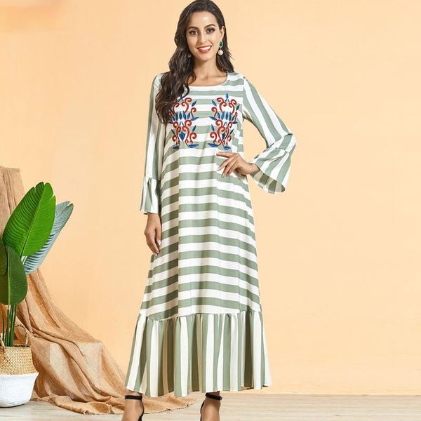 

ethnic clothing 2021 muslim large size women's dress spliced horn stripe embroidery leisure long skirt arab abaya, Red