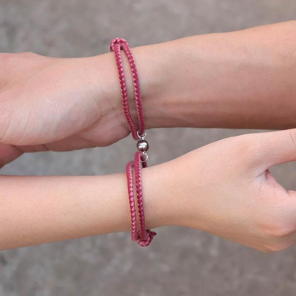 

charm bracelets 2pcs/pair couple bracelet adjustable cotton rope alloy magnet braclet distance key lock pendant braslet for friends gift, Golden;silver