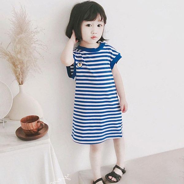 

girl's dresses toddler kids girls casual dress summer navy striped sleeveless t-shirt clothes 2-7years, Red;yellow