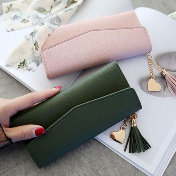 

wallets 1pc long wallet women purses tassel fashion coin purse card holder female pu leather clutch money bag portefeuille femme, Red;black