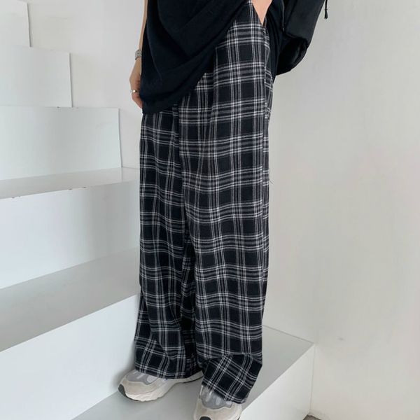 

plaid pants women casual chic oversize 3xl loose wide leg trousers ins retro teens harajuku hip-hop all-match streetwear, Black;white