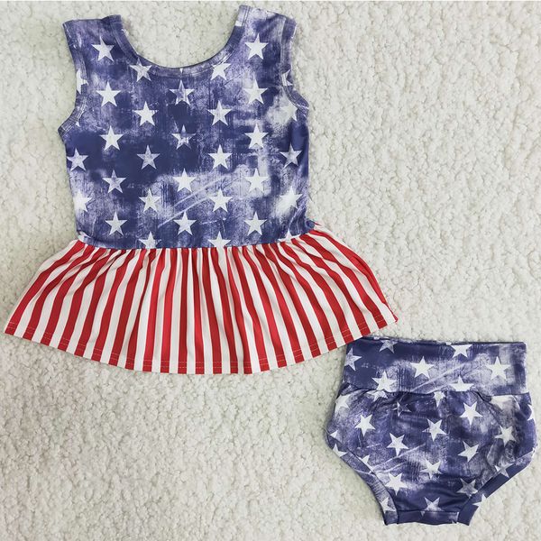 

new design toddler baby girls clothes summer boutique little girls bummie set flag stars stripe sleeveless newborn baby clothing sets hot, White