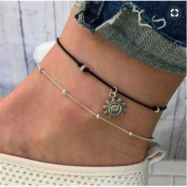 

bohemian double layer ancient silver alloy sun pendant chain beads bracelet, Red;blue