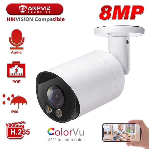 

hikvision compatible anpviz 4k 8mp ip camera starlight colorvu security camera color night vision 30m audio ip66 onvif