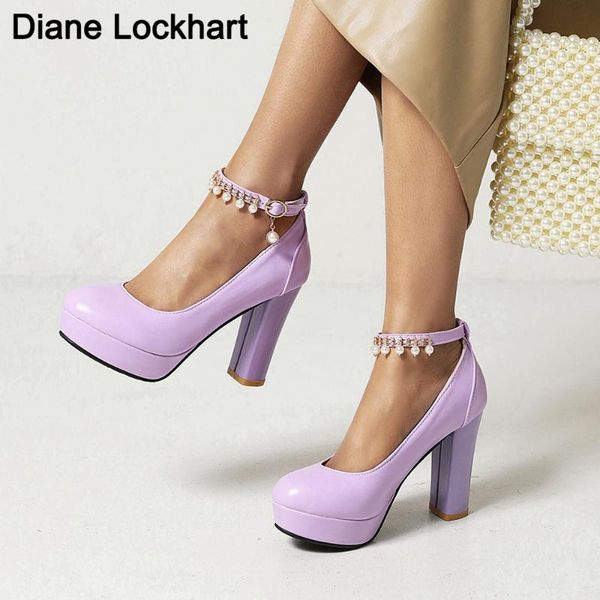 

dress shoes plus size female mary jane pumps blue purpe women's ankle strap high heels platform party wedding spring fall, Black
