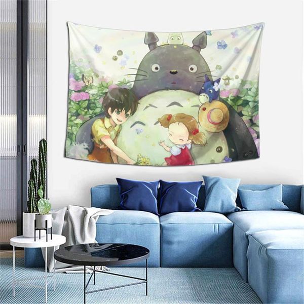 

tapestries totoro tapestry hangs on bedroom wall background animation studio cartoon birthday present dormitory 60x40 inches