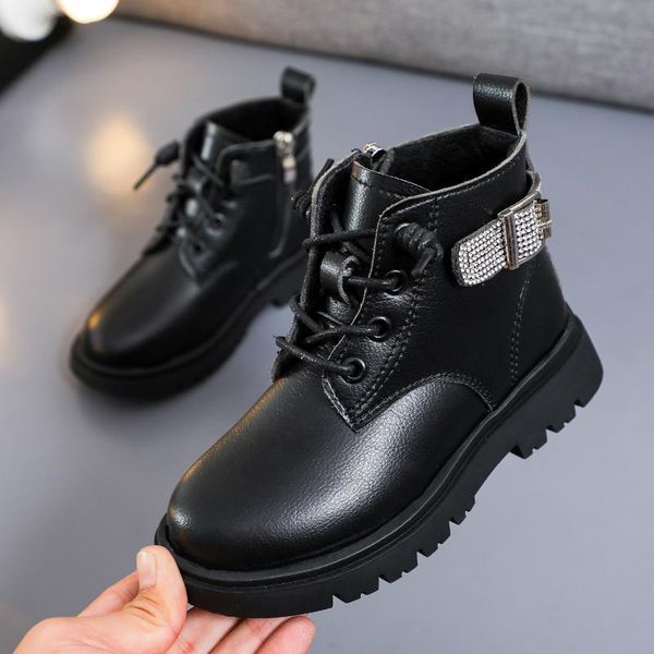 

boots autumn and winter girls high-lace-up zipper for convenient wear all-match school shoes students 26-36, Black;grey