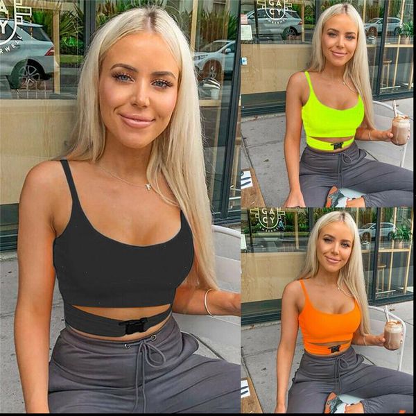 

3 colors summer women buckle vest boob crop female casual party club t shirt camisole tank tee, White