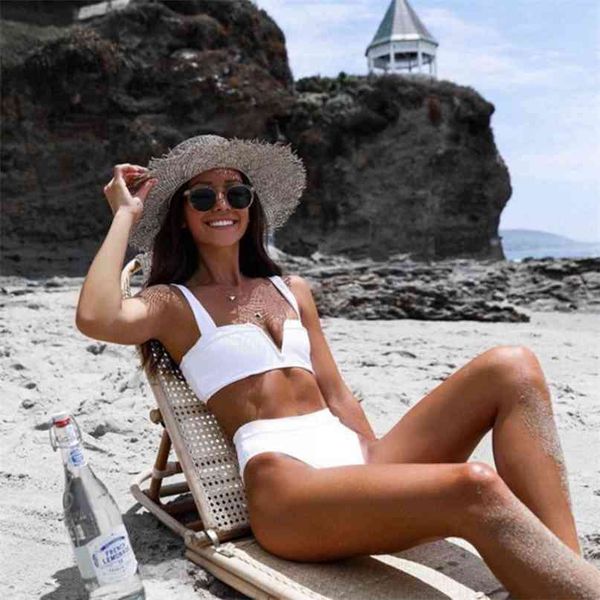 

high waist bikini set v-neck swimwear women push up swimsuit female summer biquinis bathing suit bather beach wear 210625, White;black