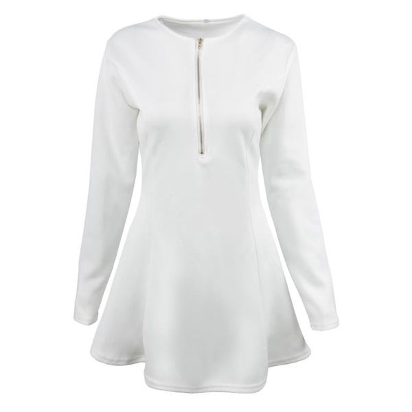 

casual dresses 2021 autumn and winter women's clothing a line large size solid color dress feminine chest v zipper slim long-sleeved ti, Black;gray