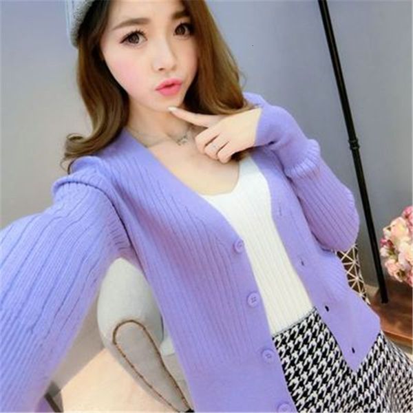 

women's knits & tees skin cashmere mixed short screen shirt women cardigan long sleeve with single v decorate breasted solid color pull, White