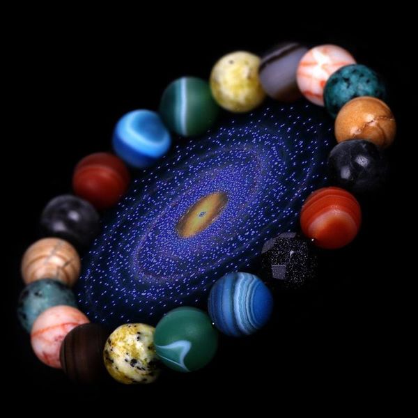 

charm bracelets 7 style eight planets natural stone mala beads bracelet for women men handmade solar universe chakra, Golden;silver