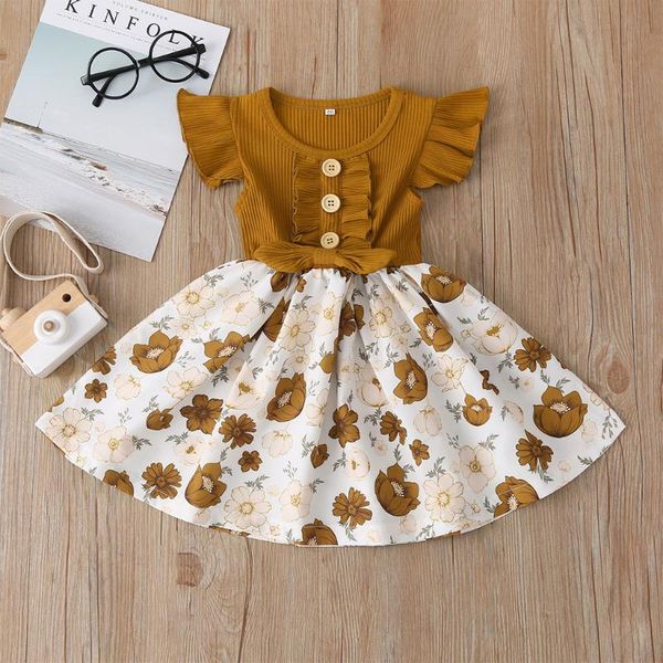 

dress for baby girl clothes ruffles sleeve floral print princess dress summer toddler kids dresses for girls vestidos, Red;yellow
