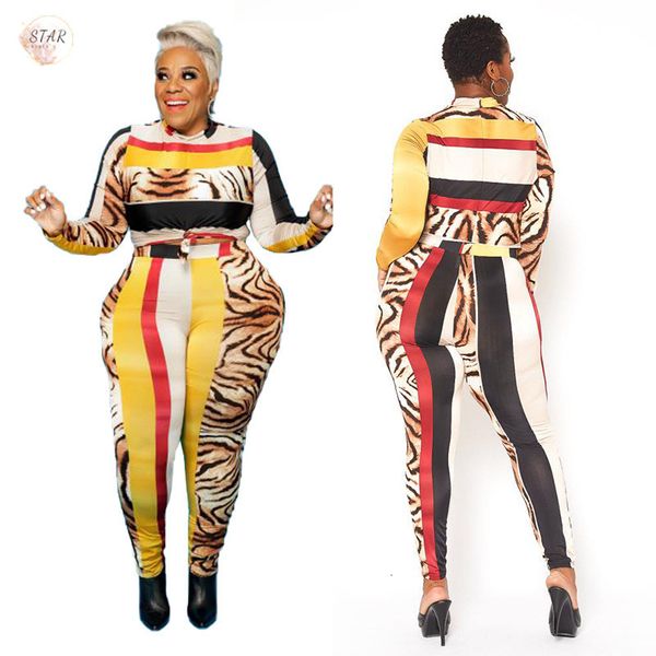 

2021 new plus size 5xl two piece outfits for women matching set leopoard patchwork and pants joggerstracksuit wholesale dropshipping 3id, Gray