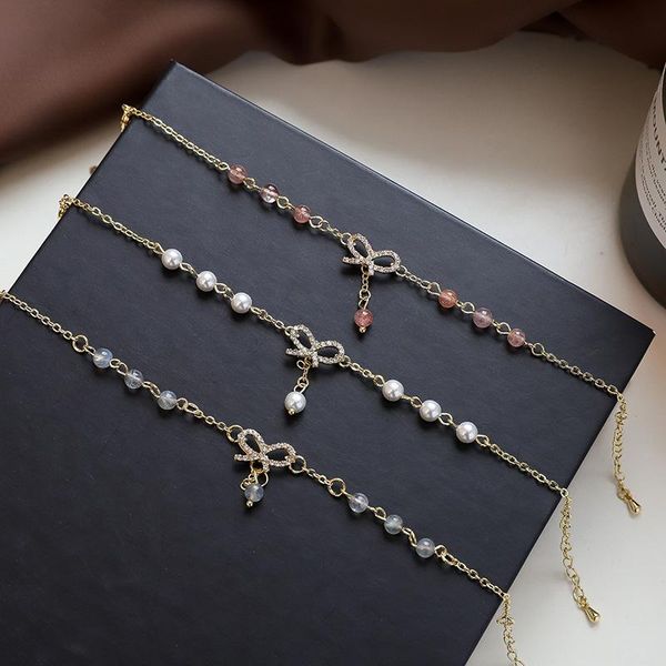 

link, chain synthetic beads charm bracelet bow-knot pendant metal link adjustable bangle for women girl jewelry accessories bijoux, Black