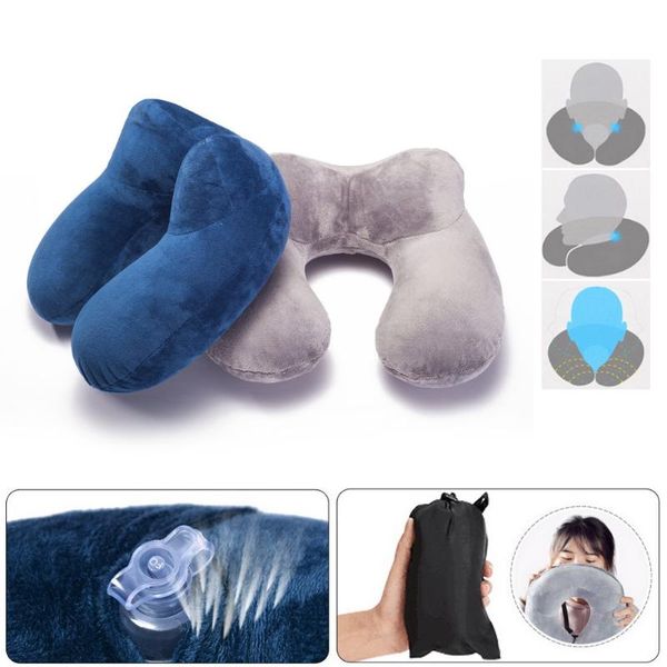 

pillow inflatable u-shaped travel pillows neckrest folding comfortable outdoor portable for train airplane sleep cute