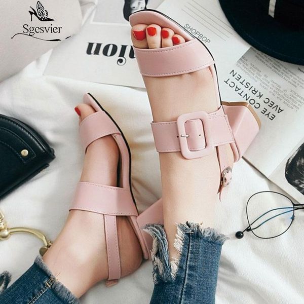 

sgesvier summer sandals women shoes buckle square high heel party shoes elegant open toe lady sandals blue pink large size 34-43, Black