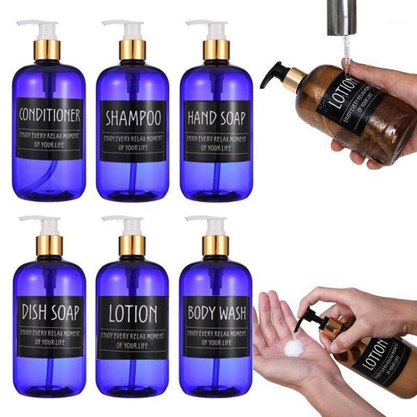 Dispenser di sapone liquido 6pcs Set di bottiglie Disinfettante per le mani Shampoo Gel per doccia per il bagno all'aperto Strumenti da viaggio 500ML