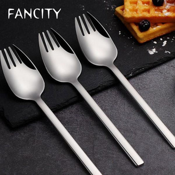 

fancity stainless steel spoon long handle cute fork spoon one korean style household children small