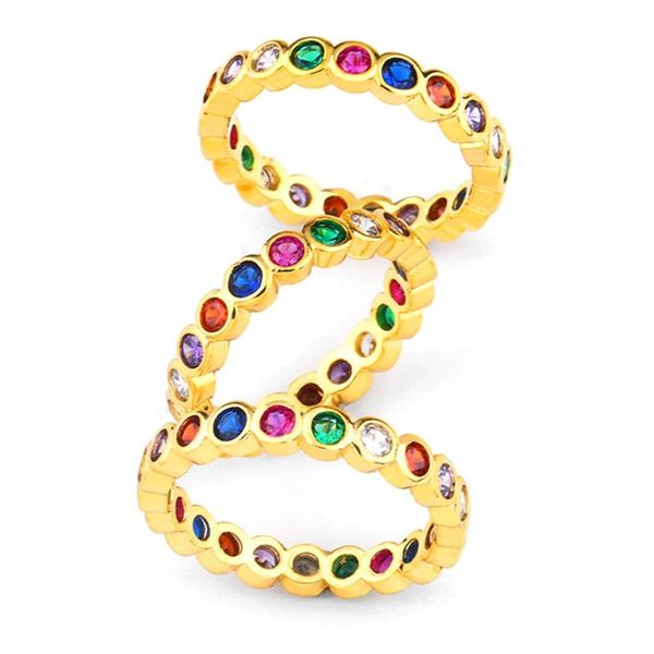

cluster rings gold filled paved multi color rainbow thin cz stack round finger ring for party wedding gift latest arrival jewelry 7, Golden;silver