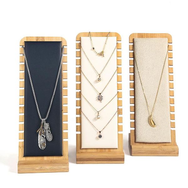 

jewelry pouches, bags bamboo display stand necklace wooden multiple easel showcase holder for necklaces, Pink;blue