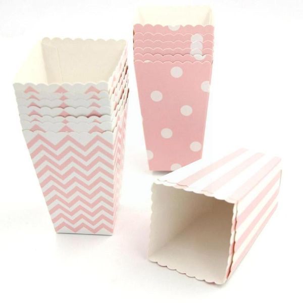 Stoviglie usa e getta 12 pezzi popcorn strisce scatola di carta onda punto rosa regalo decorazione del partito contenitore forniture bomboniere borse bambino mais Y6