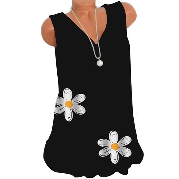 

35 fashion women casual daisy floral print tank v neck sleeveless vest summer tank for women, White