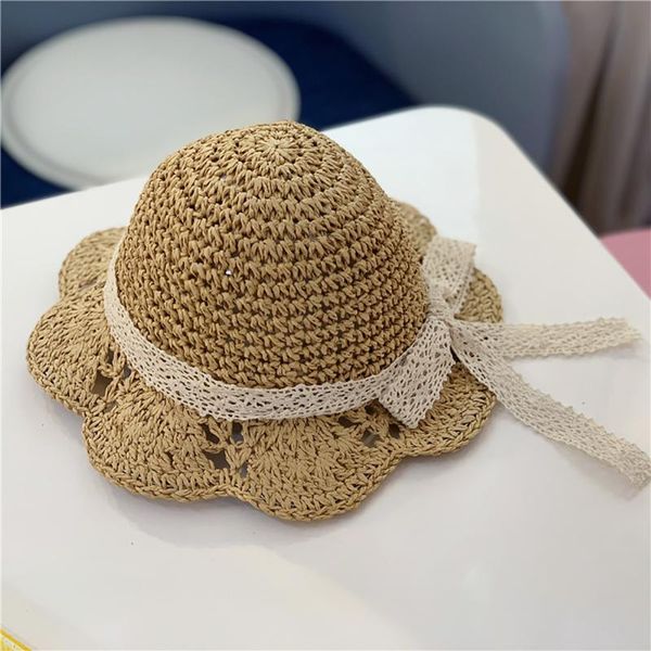 

cloches sunscreen straw beach hat kid's sun hats bowknot decor rustic sun-proof bucket clothing accessories, Blue;gray