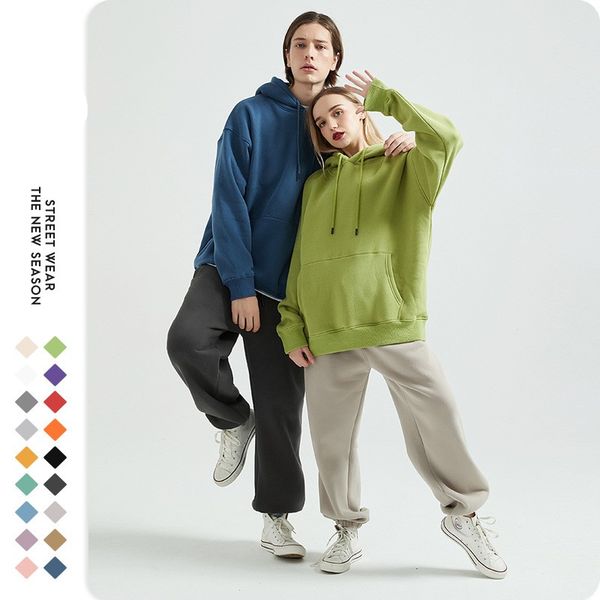 

promotion good quality spring autumn new plus velvet video sweater street men's loose sweater solid hooded sweater, Black