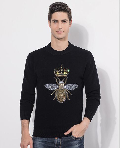 

2021 new fashion diamond stone men's sweaters male knitwear sweater warm drill round collar clothing cotton casual pullovers re1b, Black