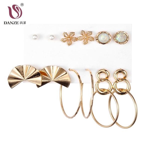

stud danze mixed styles 6pairs/lot earrings sets with opal/pearls design for women party daily brincos set jewelry, Golden;silver