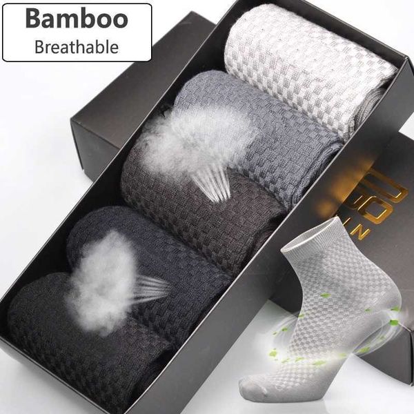 5 pares clássico algodão bambu fibra homens meias homem negócio meia inodorável esporte casual desodorante respirável homem longa meias x0710