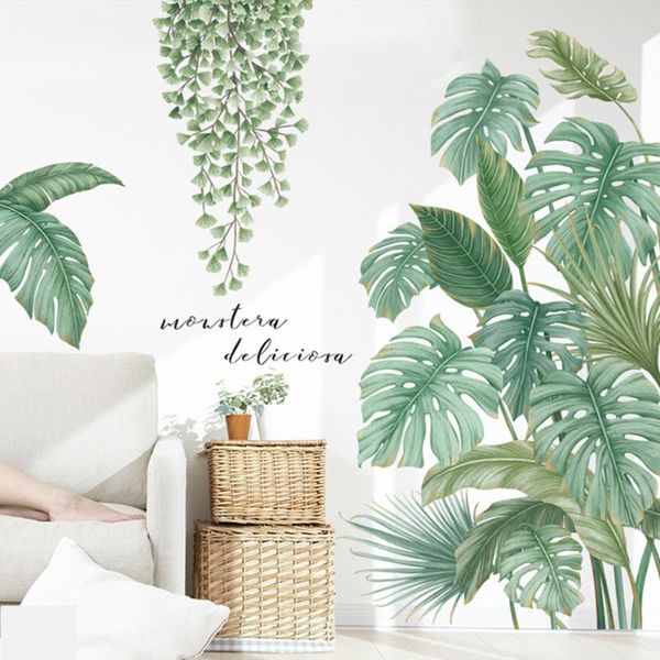 

wall stickers tropical leaves green plant waterproof decal nursery art mural home pastoral fresh door decoration