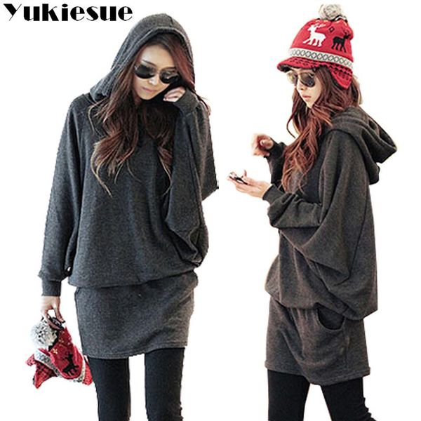 

2021 winter autumn hood hoodies sweatshirt women autumn long batwing sleeve hooded casual patchwork hoodies pullover femme, Black