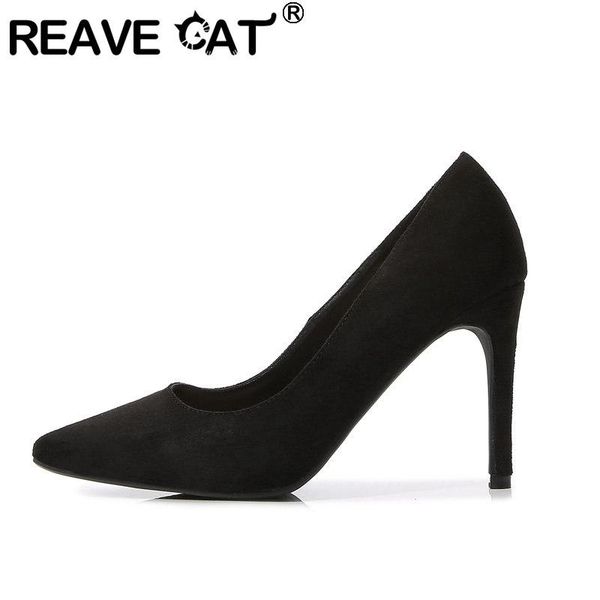 

dress shoes reave cat 2021 women pumps pointed toe 9.2cm thin heels classic concise simple big size 36-41 casual club a3931, Black