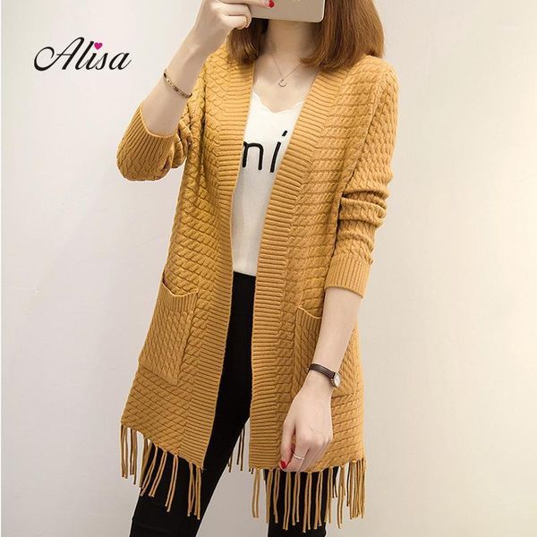 

women autumn long sleeve knitted sweater cardigan fashion tassel patchwork solid shawl sweaters female loose coat1, White;black