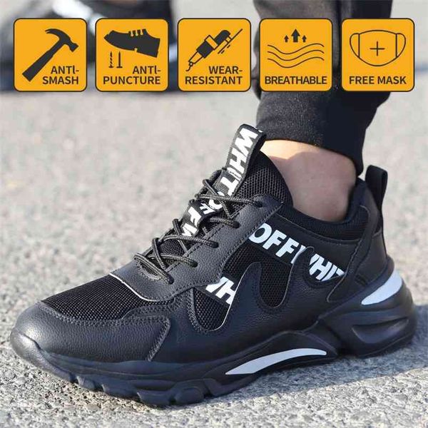 

safety shoe boots puncture-proof work shoes compression resistance wear resistant work boots breathable soft 210923, Black