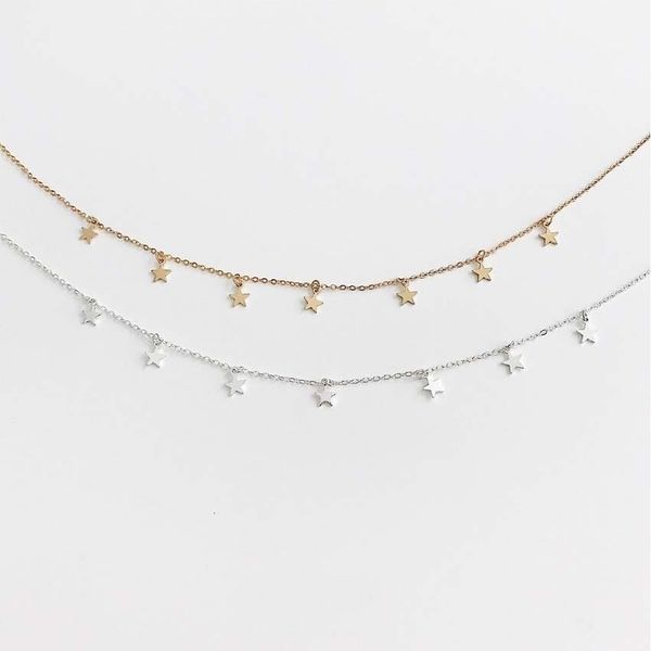 Star Choker Collane gioielli Disc Coin Ciondolo Fatto a mano Semplice argento placcato oro 14K Delicate stelle delicate e girocolli con catena di perline