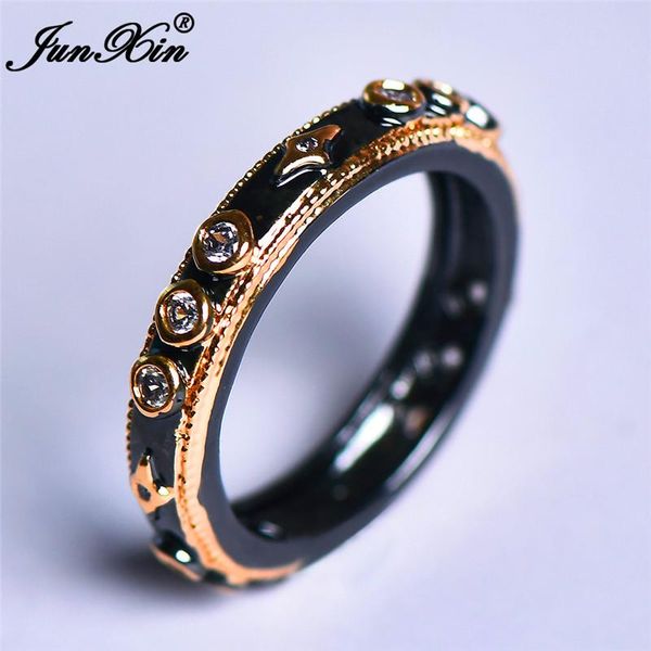 

wedding rings junxin hip-hop male female cz stone finger ring fashion black gold filled jewelry vintage for men and women, Slivery;golden
