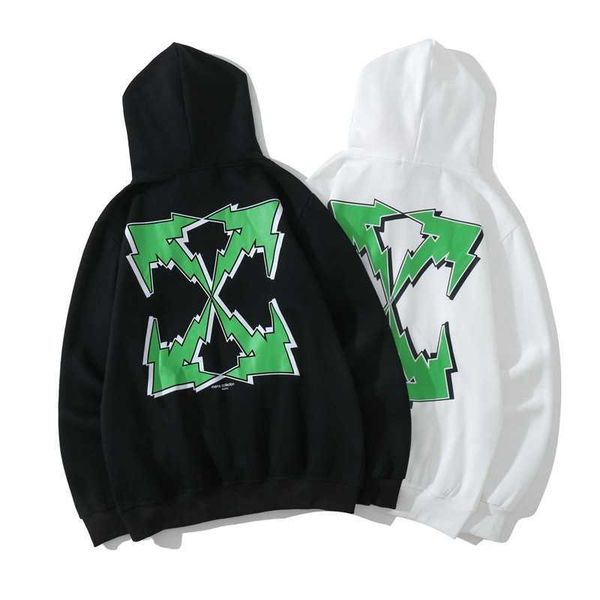 

20ssoff fashion brand green printing hooded sweater for men and women, White