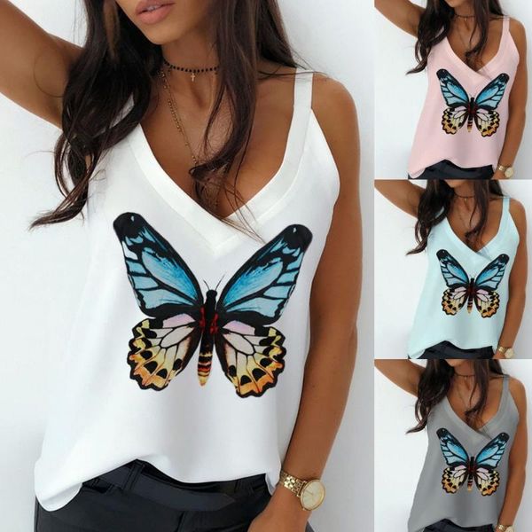 

women's tanks & camis summer loose tank 2021 blue dream butterfly printed vests ladies wdc5271, White